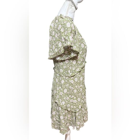 Anthropologie Robin Tiered Mini Dress in Moss Floral Pattern Size XS - Picture 3 of 5